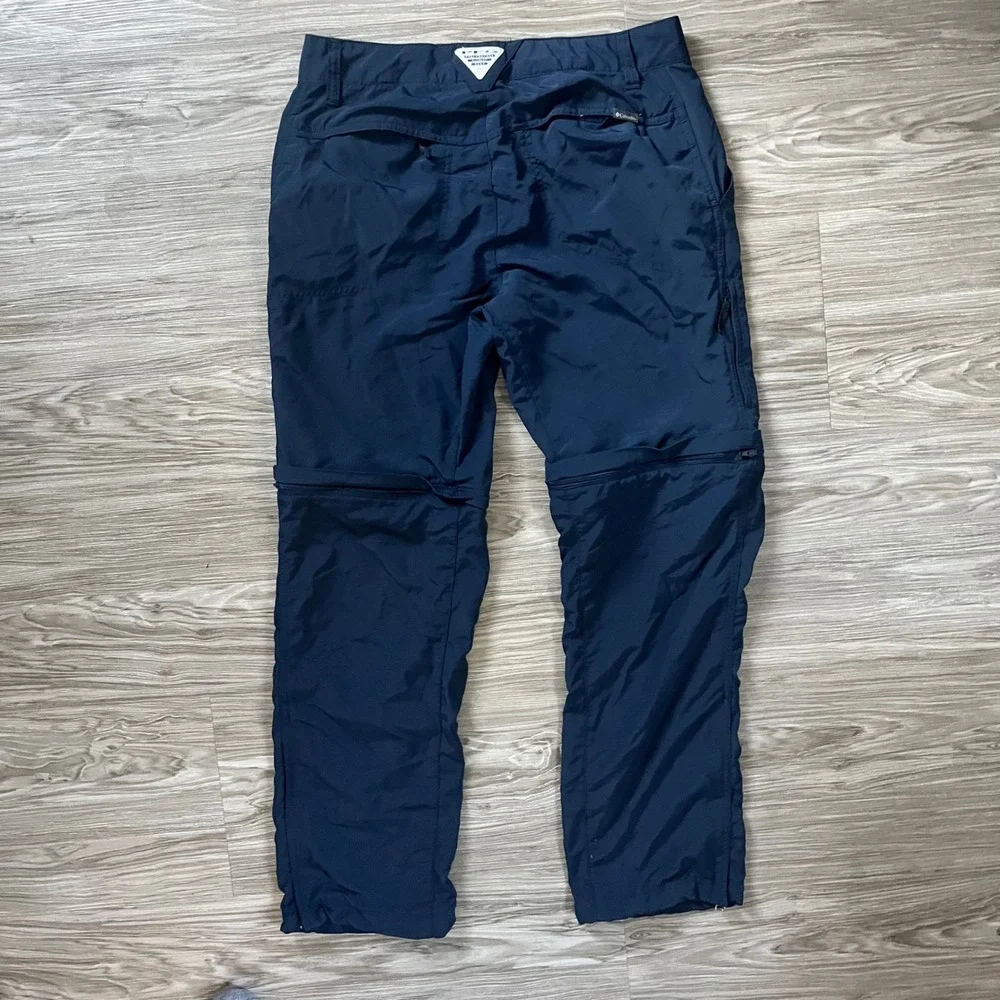 Columbia PFG Omni-Shade Convertible Hiking Pants Mens 31x28 Navy Blue Zip Off